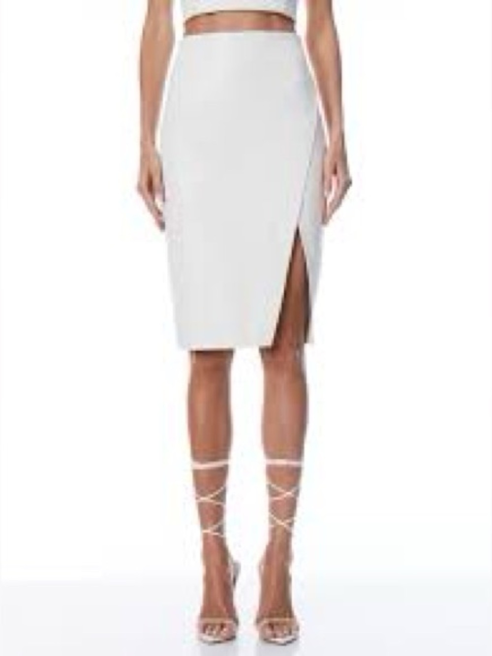 Alice + Olivia White High-Waist Pencil Skirt with Side Slit